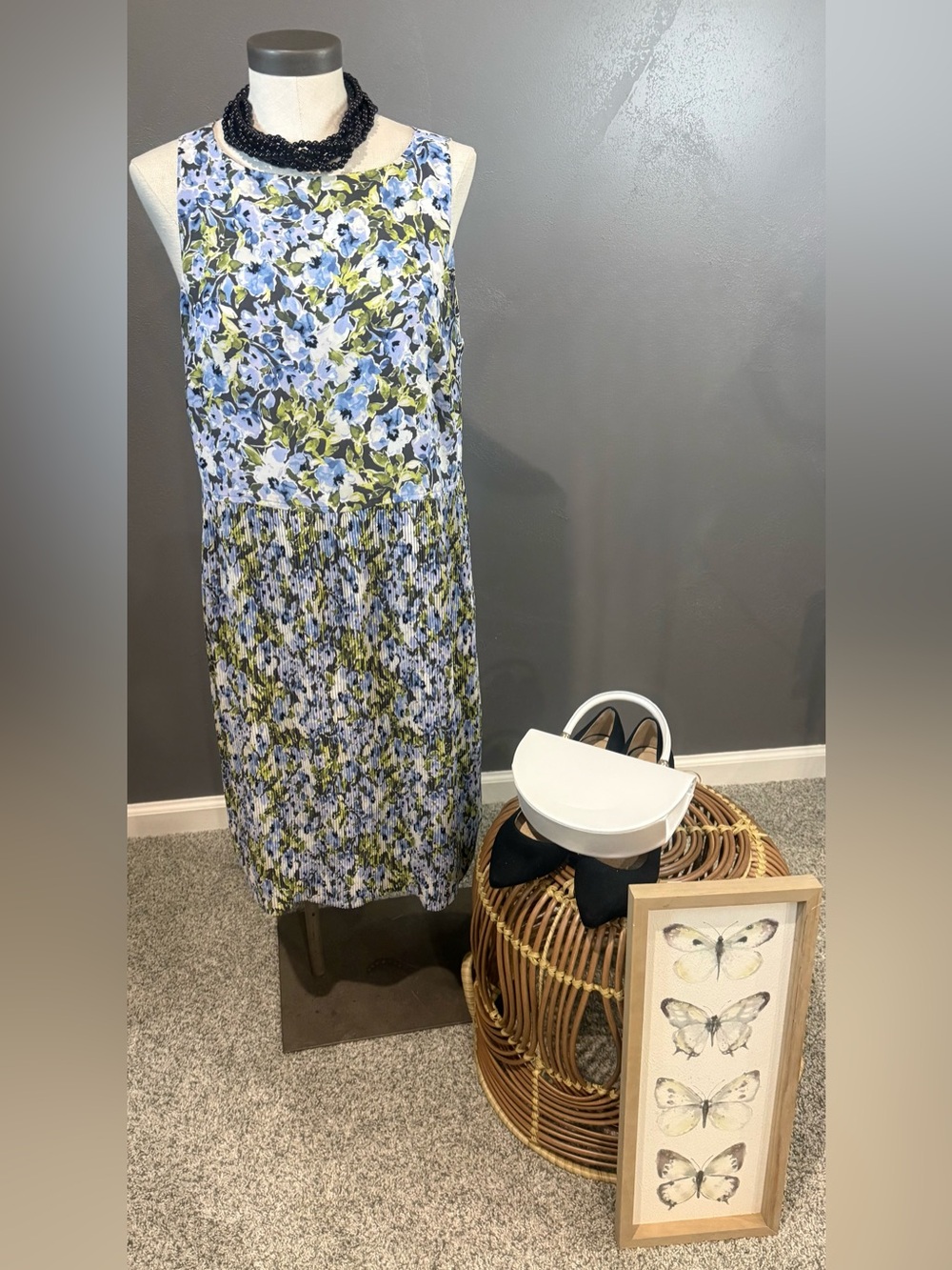 J. Jill Blue & Green Floral Sleeveless Midi Dress
